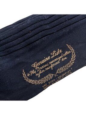 Vintage Socks Genuine Lisle Ribbed Black Cotton Dress Socks 11.5 Mens Size